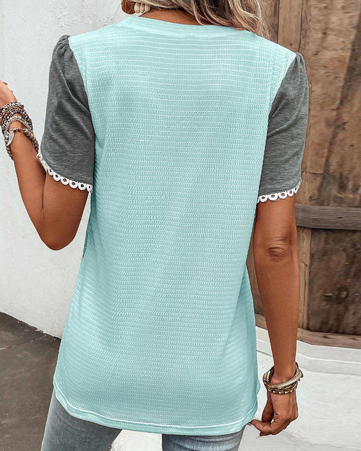 Färgblock T-shirt med rund hals