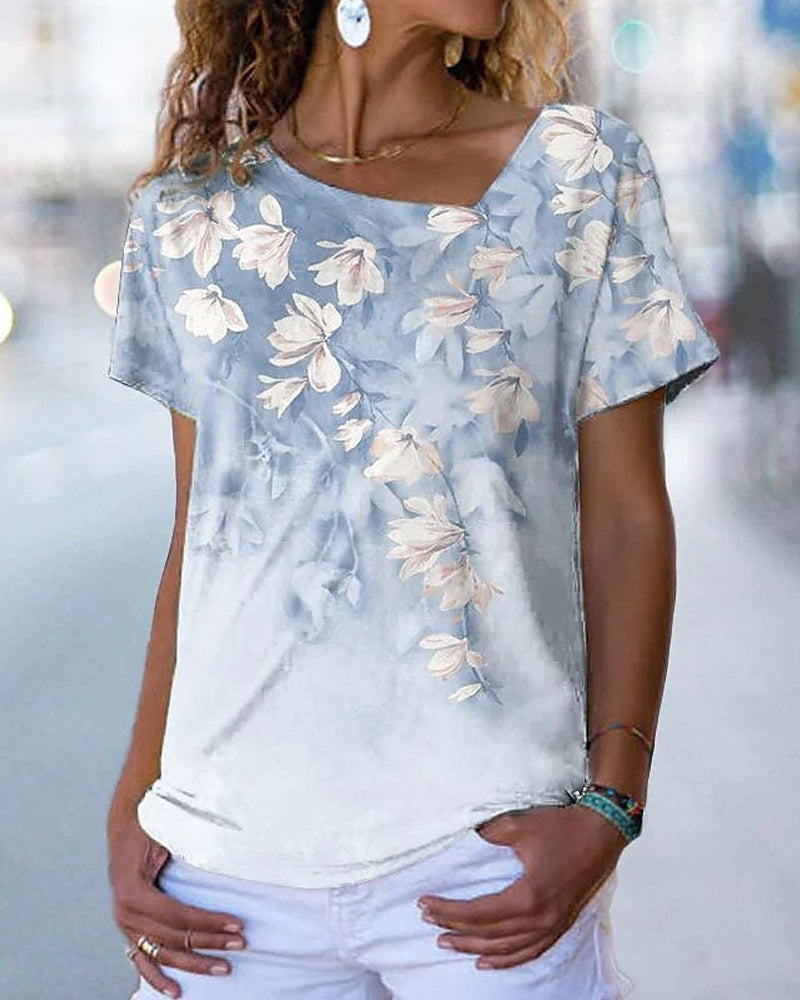 V-ringad T-shirt med blommönster