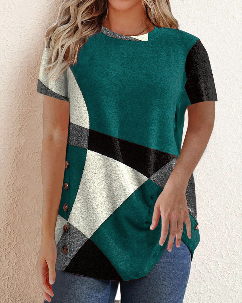 Kontrast T-shirt med geometriskt tryck