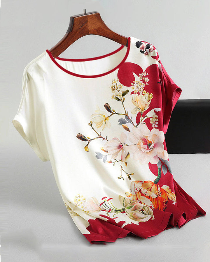 Kortärmad t-shirt i issilke med tryck