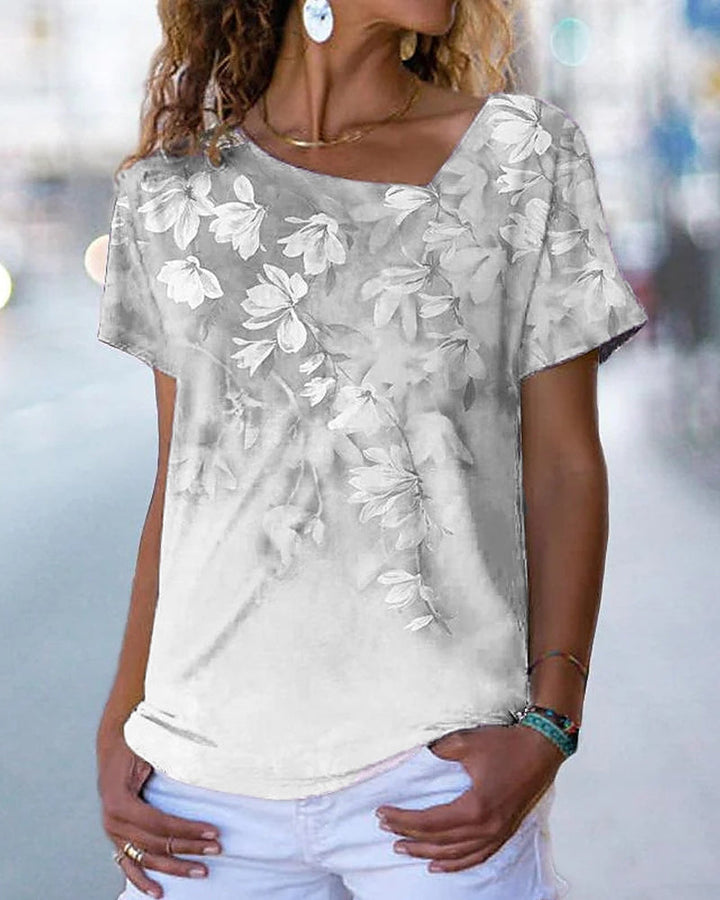 V-ringad T-shirt med blommönster
