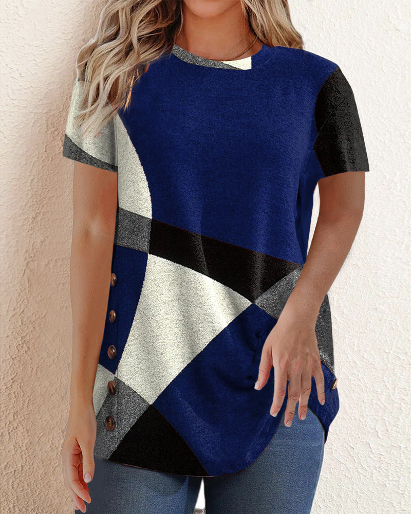 Kontrast T-shirt med geometriskt tryck