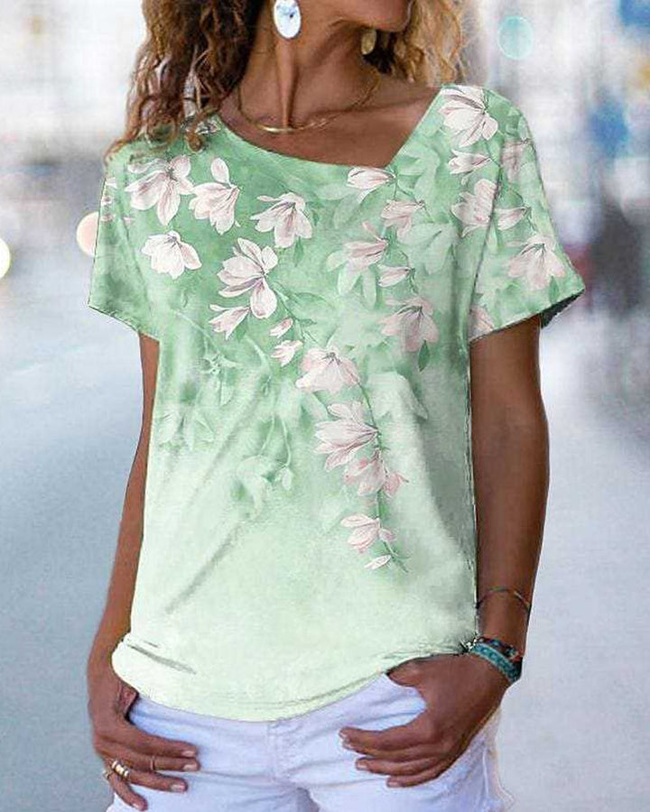 V-ringad T-shirt med blommönster