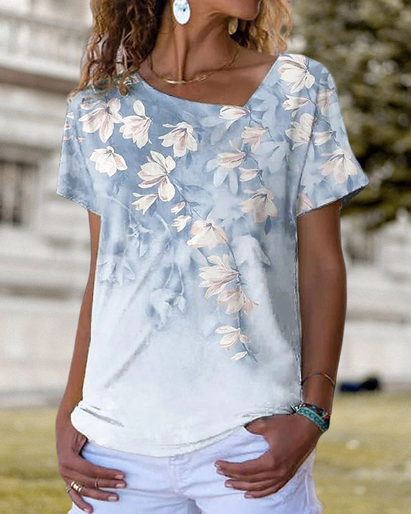 V-ringad T-shirt med blommönster