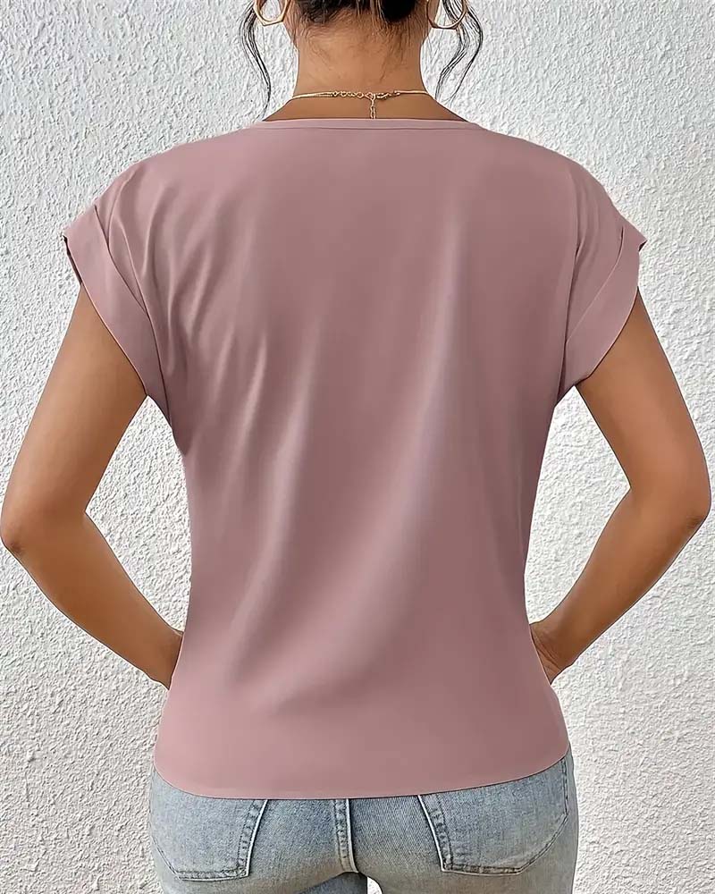 T-shirt V-ringad Enkel Färg Elegant Kortärmad