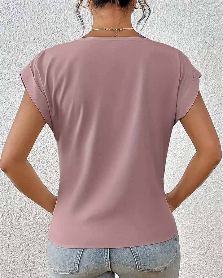 T-shirt V-ringad Enkel Färg Elegant Kortärmad