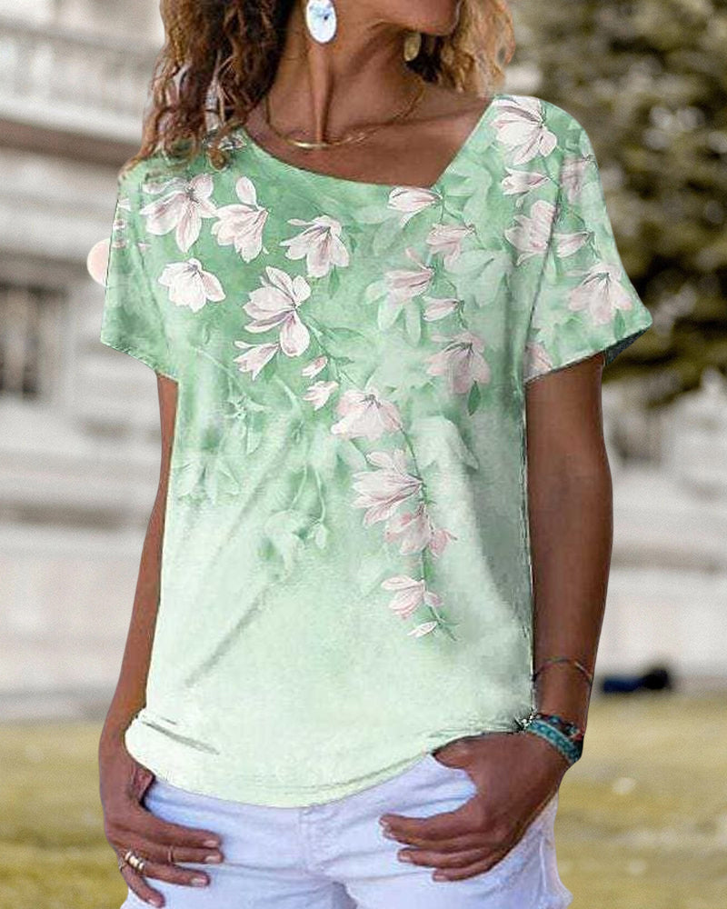 V-ringad T-shirt med blommönster