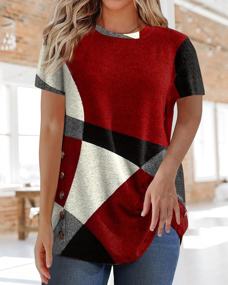 Kontrast T-shirt med geometriskt tryck