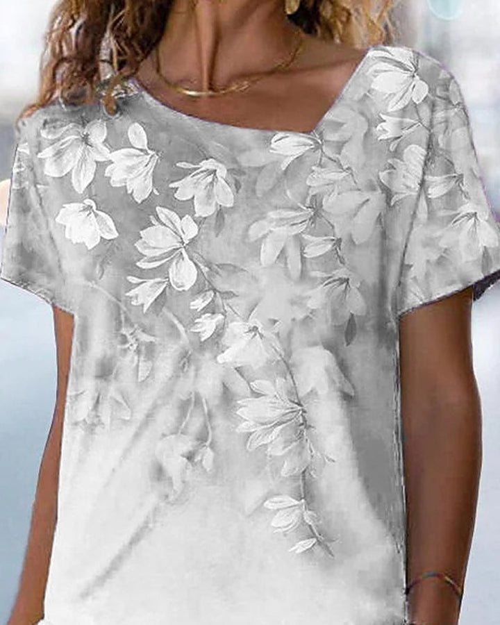 V-ringad T-shirt med blommönster