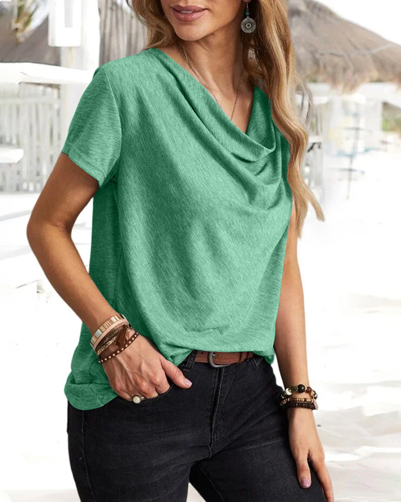 Cowl Neck T-shirt med korta ärmar