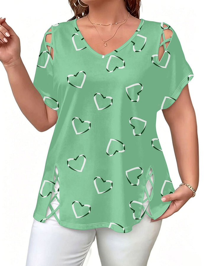T-Shirt Hjärtmönster Genombruten Kortärmad