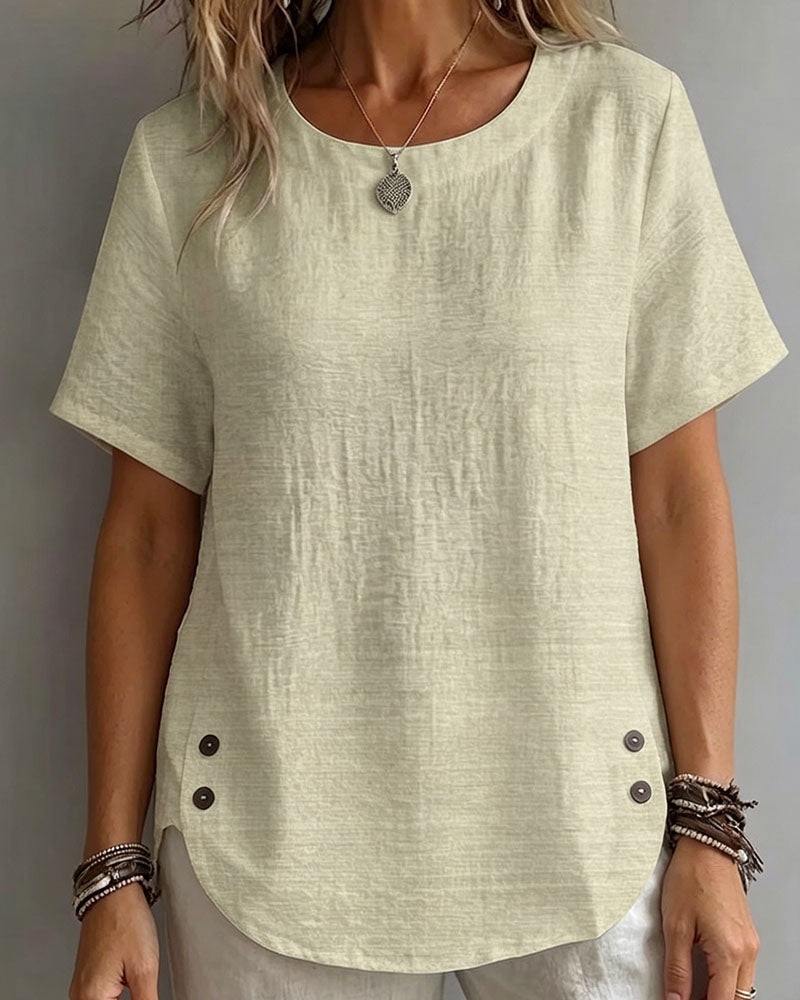 T-Shirt Rund Halsning Enfärgad Enkel 100% Bomull