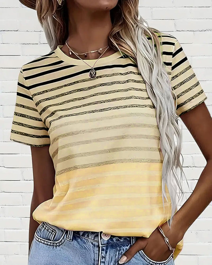 T-Shirt Rund Hals Kort Ärm Randig