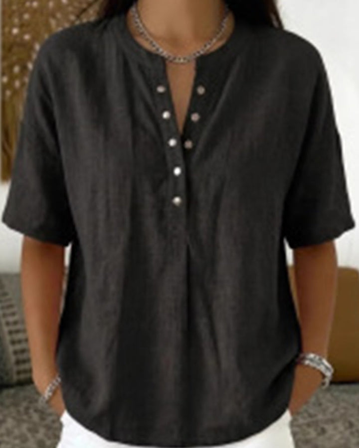 Blus Solid Färg Casual Kort Ärm