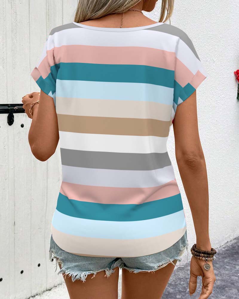 T-shirt Rund Halsrand Randig Rutig