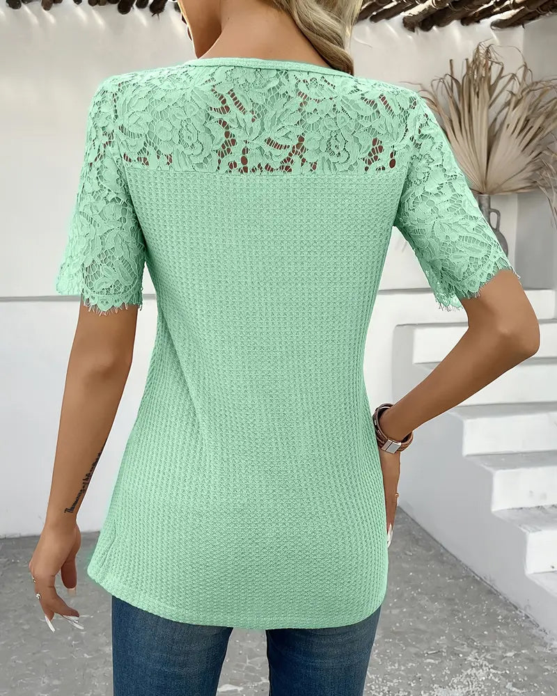 T-Shirt Spets Panel Stickad