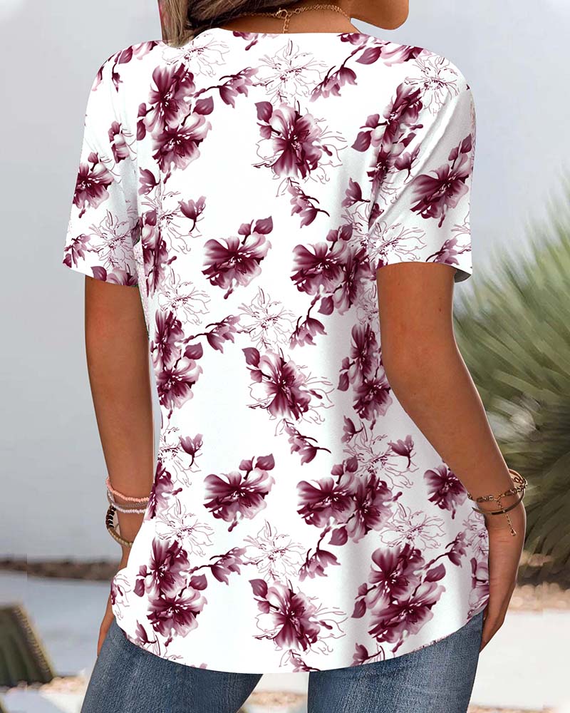 Blus Blommigt Tryck Kortärmad