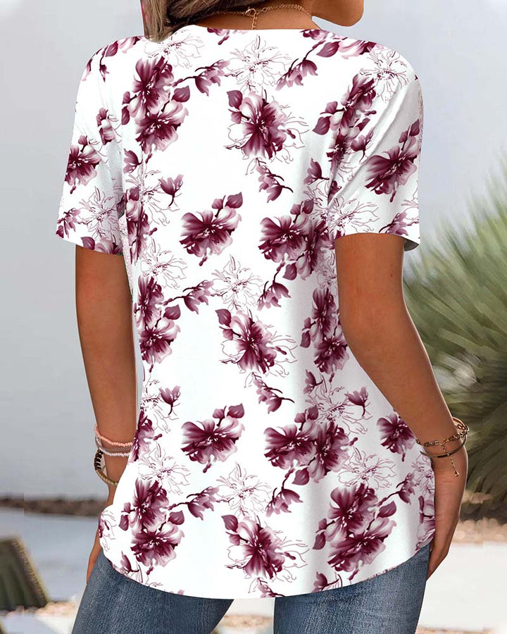 Blus Blommigt Tryck Kortärmad