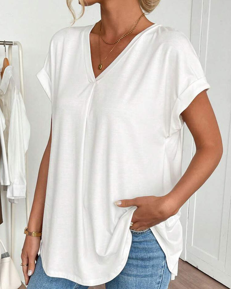 T-Shirt Kortärmad Enfärgad Lapptäcksdesign