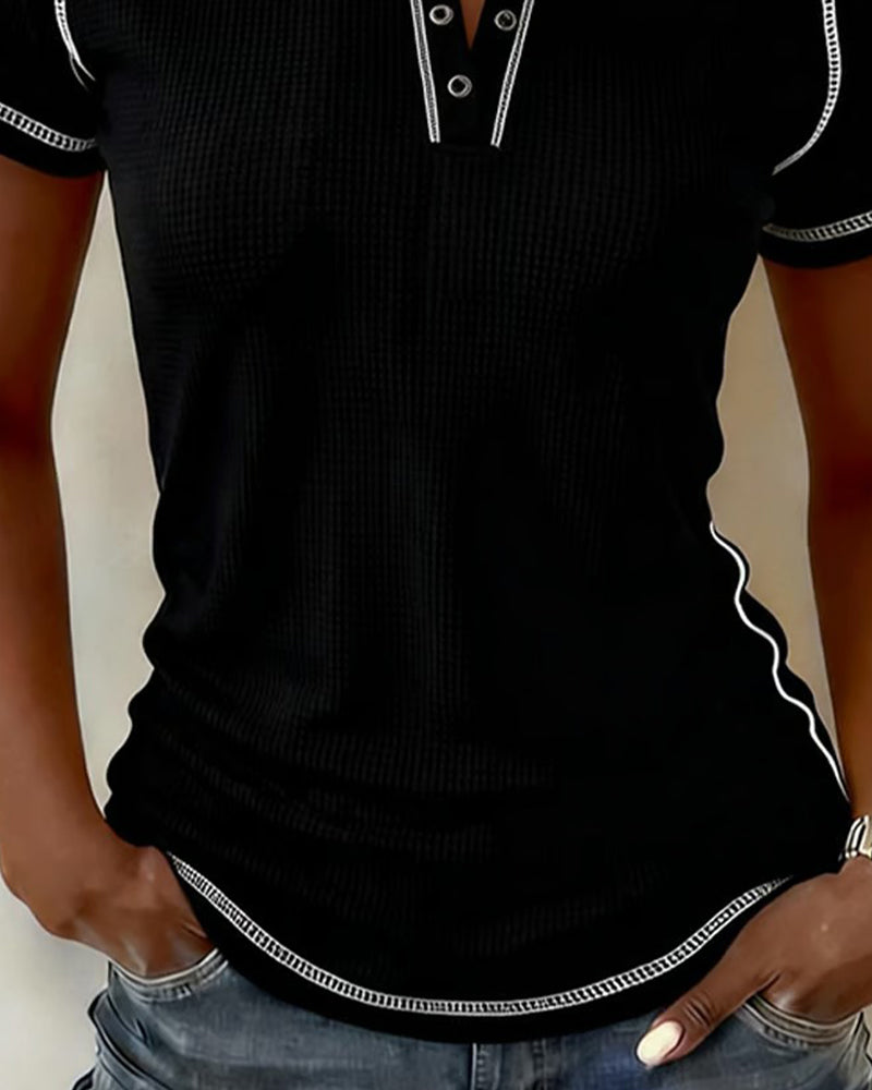 T-Shirt Vävning Waffle Henley