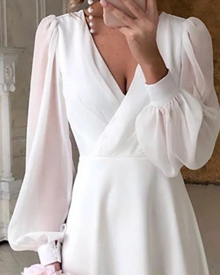 Klänning Elegant Puffärmad V-Ringning