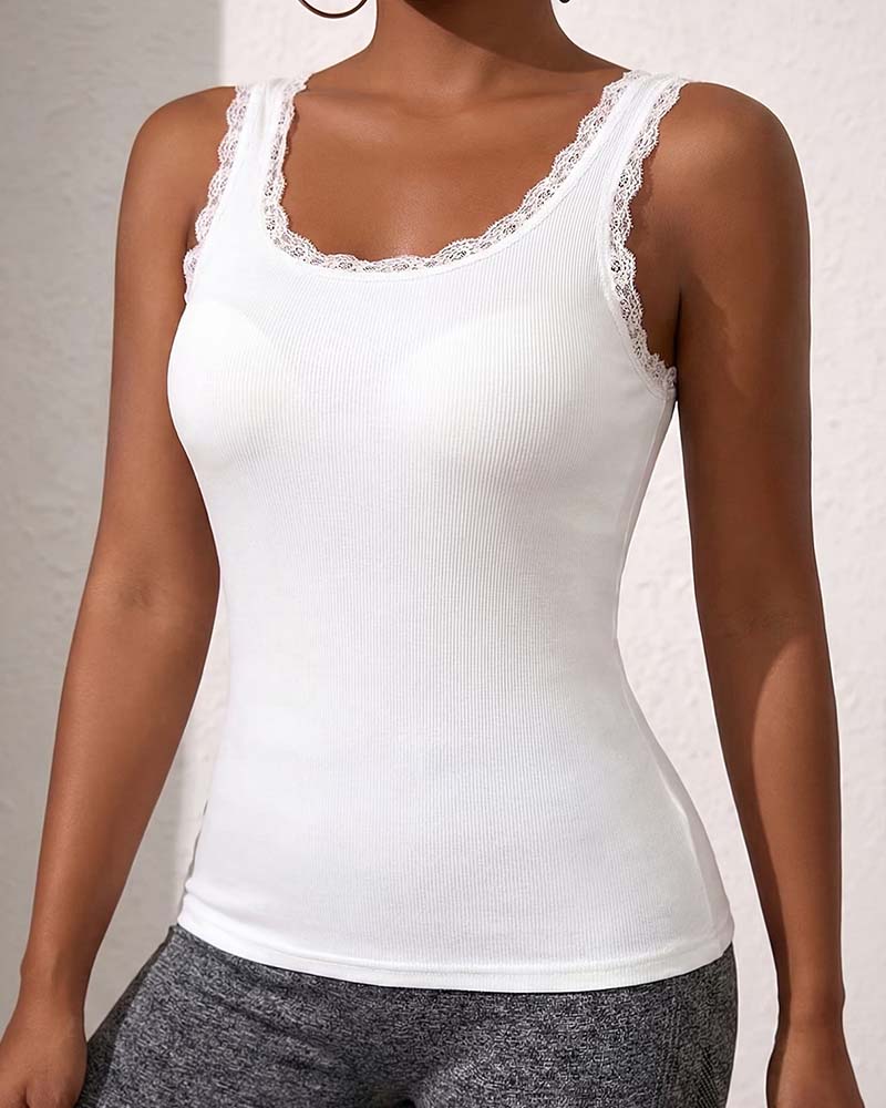 Tank Top Dam Casual Spets Trim Vadderad