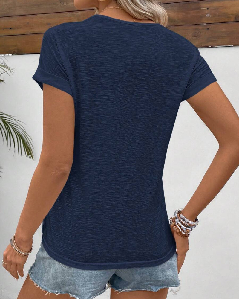 T-Shirt Rund Hals Enfärgad Kortärmad