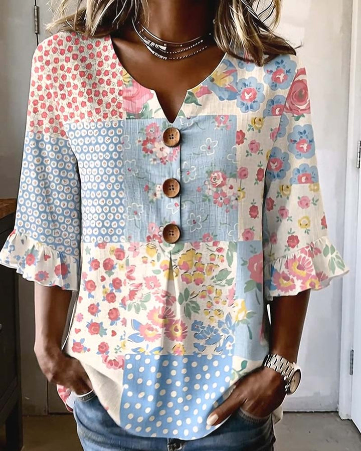 Blus Kortärmad Blommönster Lapptäcke