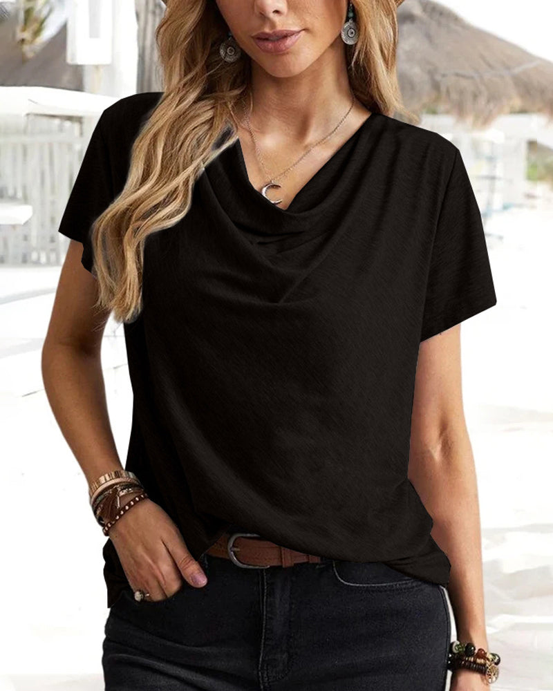 Cowl Neck T-shirt med korta ärmar