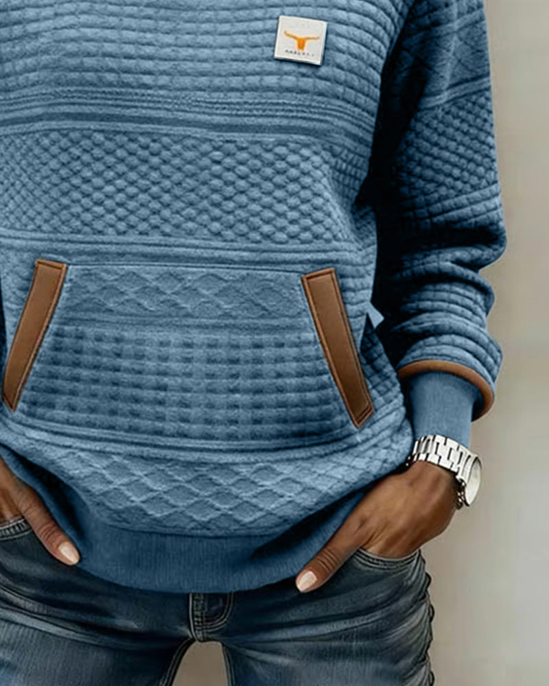 Hoodie Med Rund Halsringning Och Färgblockning