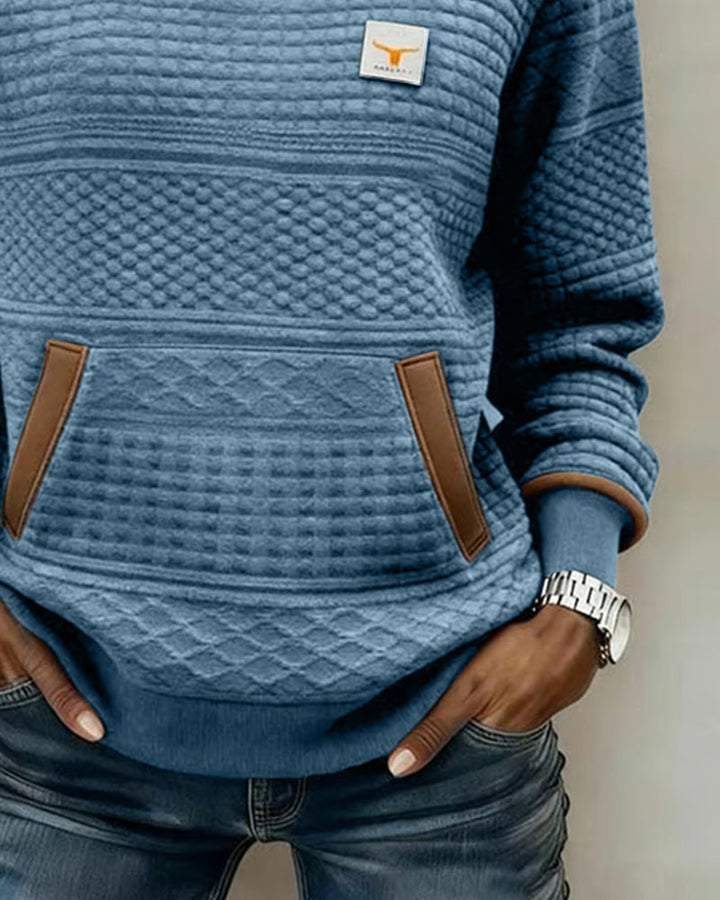 Hoodie Med Rund Halsringning Och Färgblockning