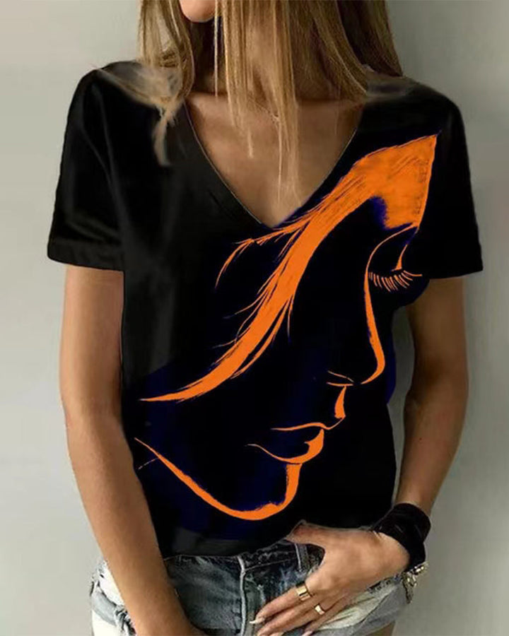 V-ringad T-shirt med figurtryck