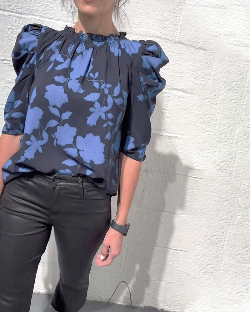 Blus Puffärm Rysch