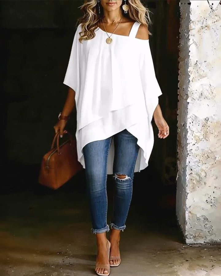 Blus Asymmetrisk Cold Shoulder Enfärgad Avslappnad