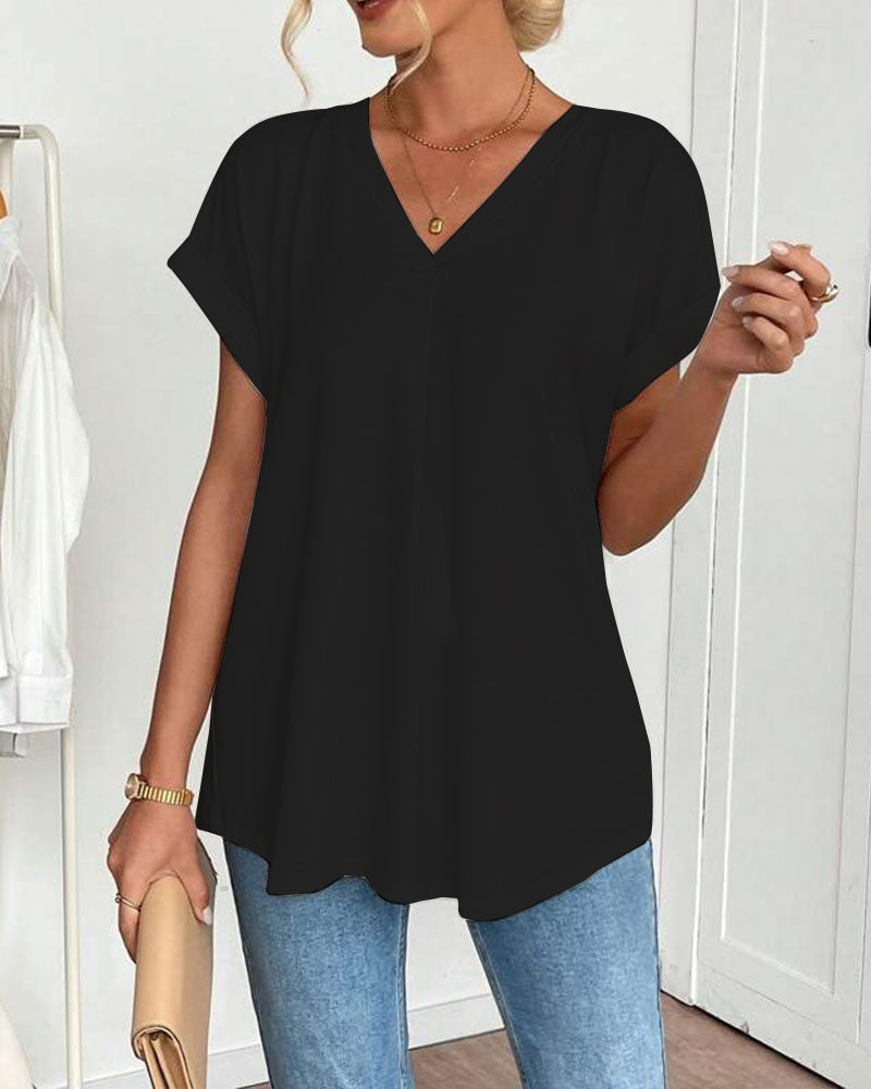 T-Shirt Kortärmad Enfärgad Lapptäcksdesign