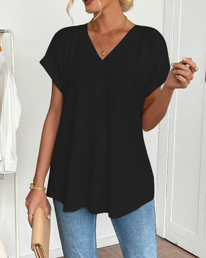 T-Shirt Kortärmad Enfärgad Lapptäcksdesign