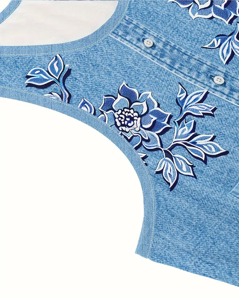 Klänning Ärmlös Imitation Denim