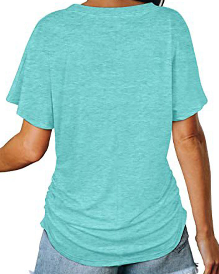 T-Shirt Veckad Enfärgad V-Ringning