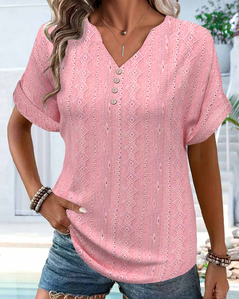 T-shirt V-hals Enfärgad Casual Kort Ärme