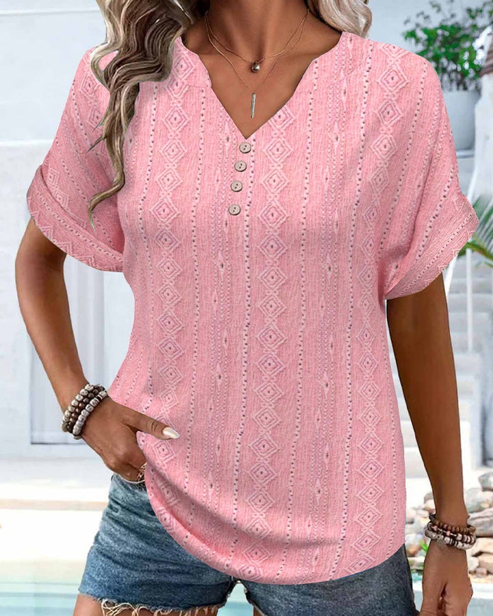 T-shirt V-hals Enfärgad Casual Kort Ärme