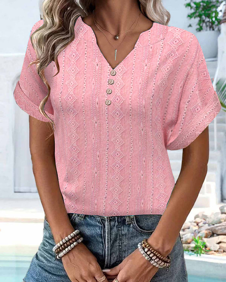 T-shirt V-hals Enfärgad Casual Kort Ärme