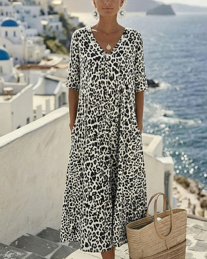 Klädning Leopard V-Hals Lös