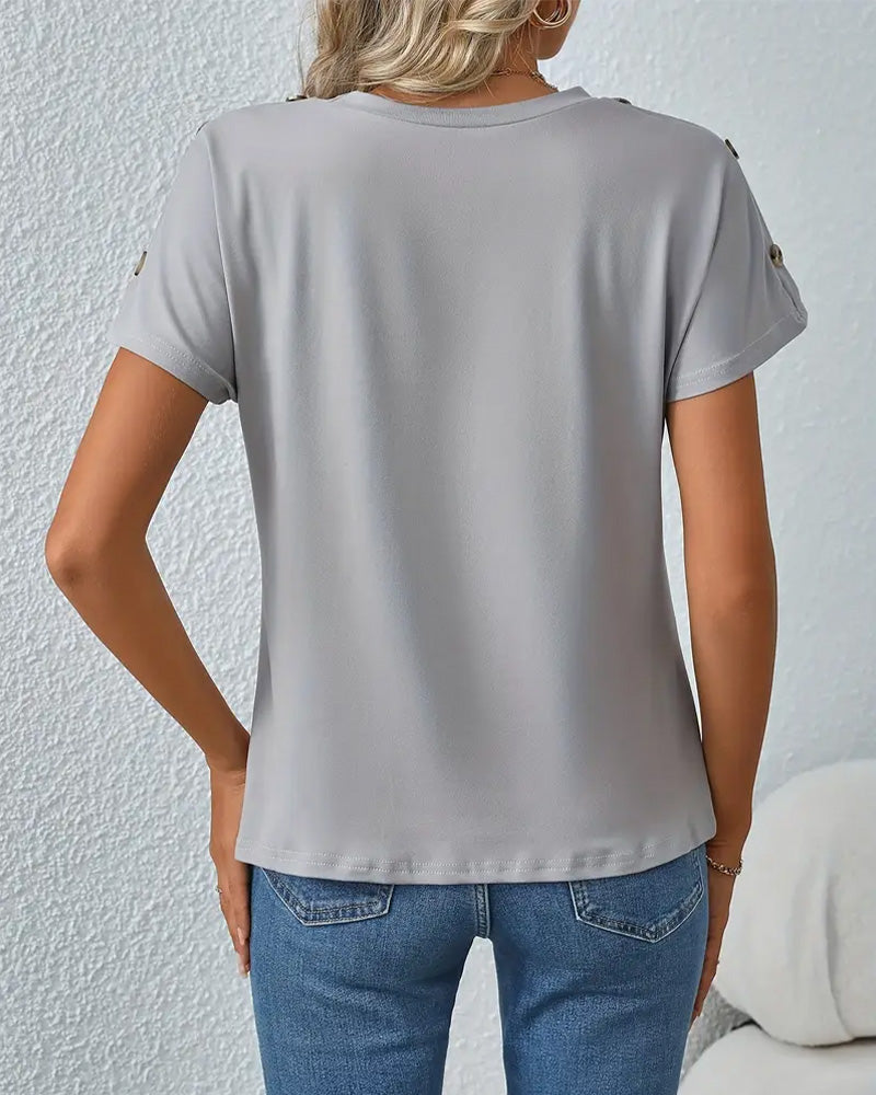T-Shirt Rund Hals Leopardmönster Färgblock