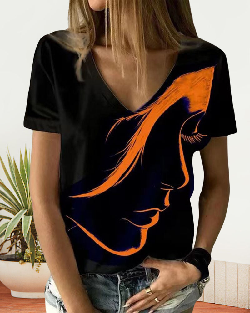 V-ringad T-shirt med figurtryck