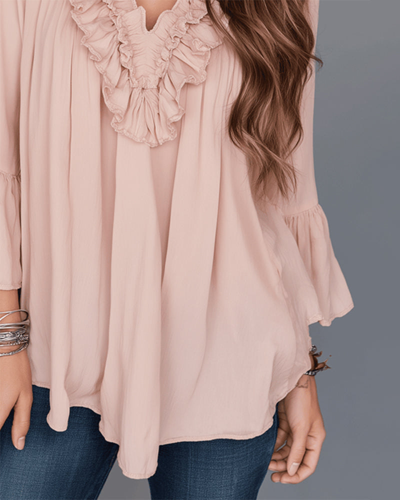 Blus Elegant V-Ringning Rysch