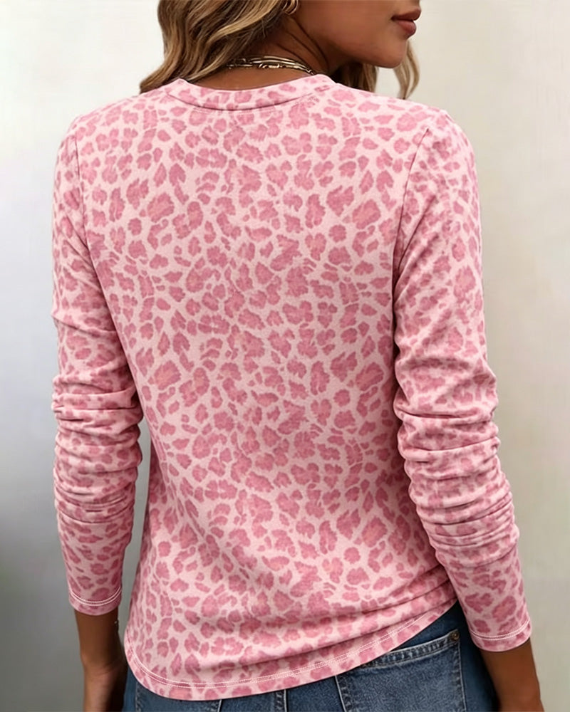 T-Shirt Rund-Hals Leopard Långärmad