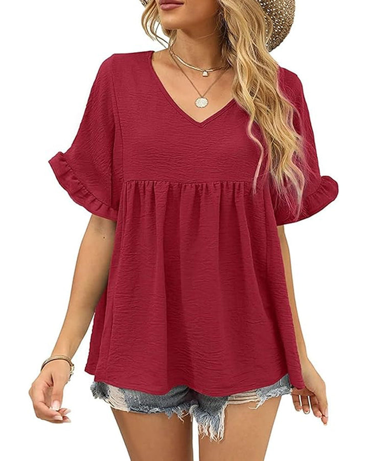 Blus Casual Rynkad Loose Fit