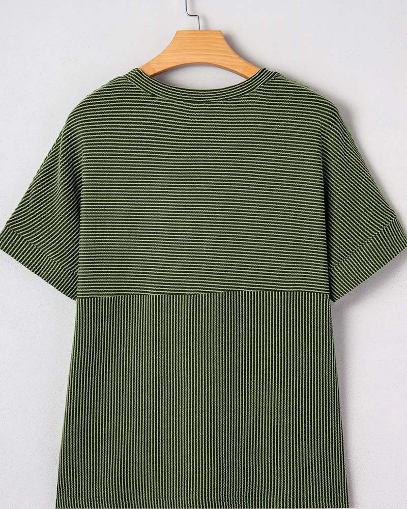 T-Shirt Randig Kort Ärm Rund Hals