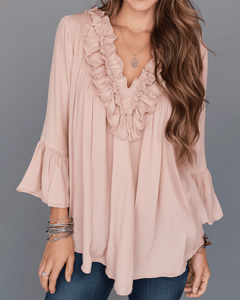 Blus Elegant V-Ringning Rysch