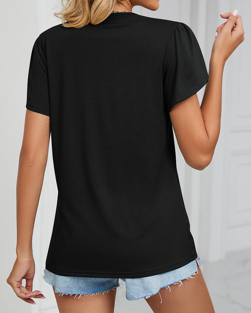 Enfärgad T-shirt med volangärmar